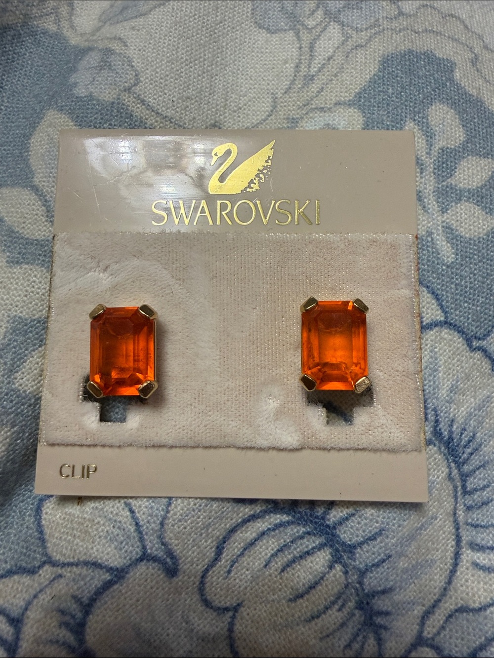 Swarovski Orange Emerald-Cut Clip-On Earrings